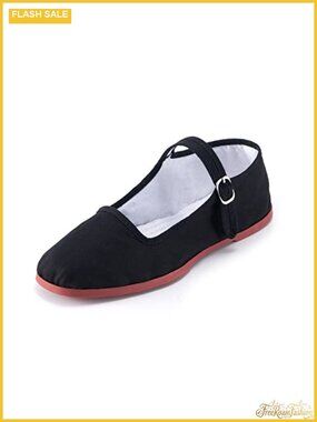 Womens Cotton Mary Jane Flats Chinese Tai Chi Shoes Buckle Stitched Sole